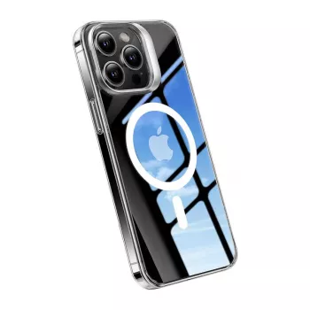 Phone case Torras UPRO Lstand Clear-Mag for iPhone 15 — transparent, MagSafe-compatible, L-stand design