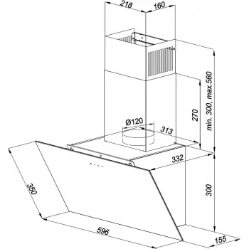 Wall-mounted chimney extractor hood MAAN Vertical Glass 60 Black, glass/steel, 595 mm, 135–320 m³/h, electronic control