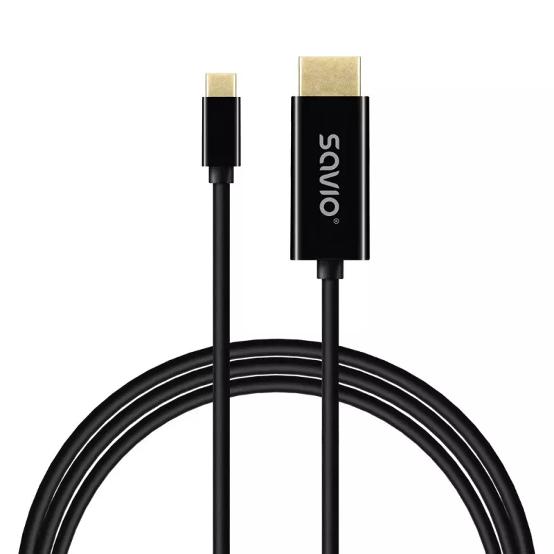 USB-C cable SAVIO CL-191 2 m — USB-C to USB-C, male-to-male, black, plastic jacket, copper conductor