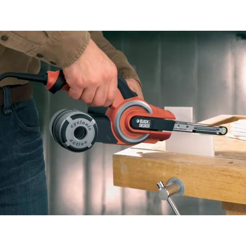 Belt sander Black & Decker KA902EK — 400 W, adjustable speed, sanding plate 451×13 mm, 230 V, 3 m cable, with carrying case