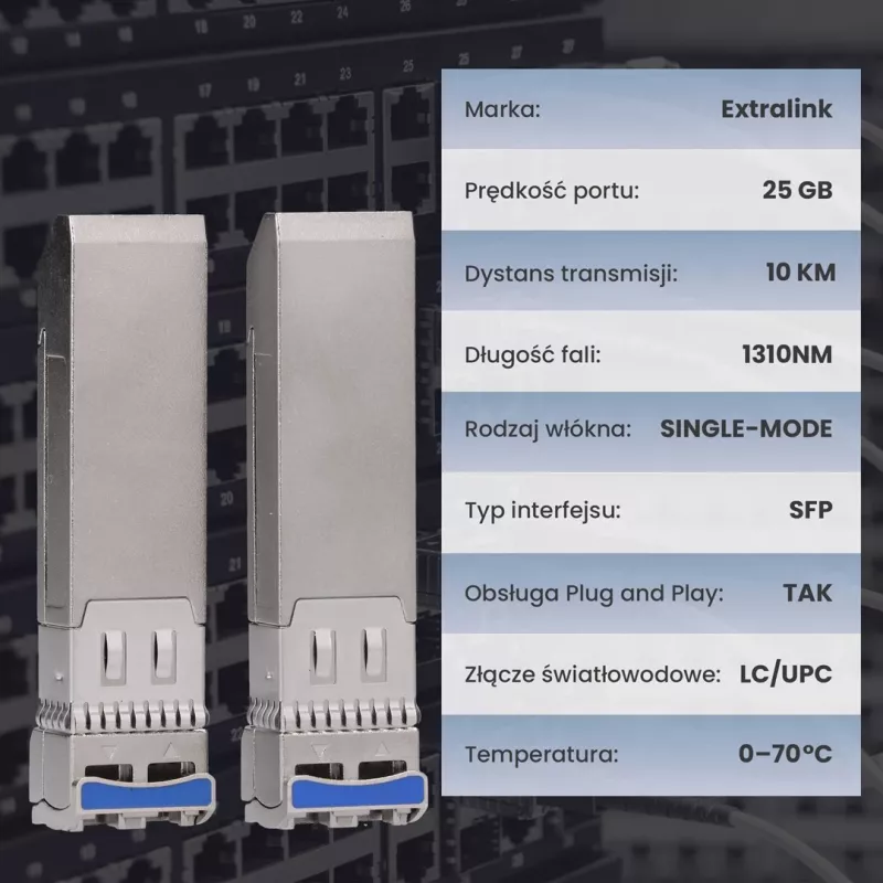 Extralink SFP28 25G 2-Pack | SFP28 Module | 25Gbps, LC/UPC Duplex, 1310nm, 10km, single mode, DOM network transceiver module