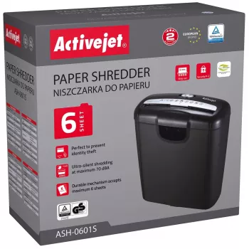 Activejet ASH-0601S shredder, P-2, 10 l, 6 mm strip, 6 sheets, black.
