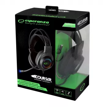 Wired headphones ESPERANZA EGH7100 — over-ear gaming headset, USB 2.0, 1.5 m cable, boom mic, RGB header, 32 Ω, 4 cm drivers, 269 g