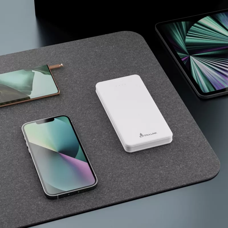 Power bank Extralink EPB-078W 10000 mAh White, USB-C, 10 W output, charges up to 2 devices