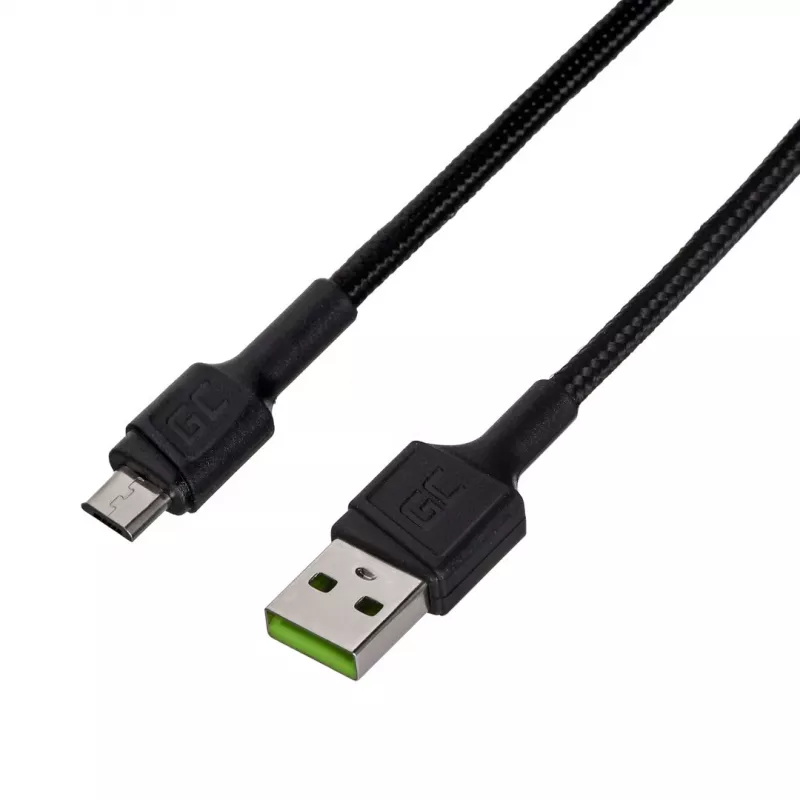 USB 2.0 cable Green Cell KABGC23, USB A to Micro-USB B, 0.3 m, black