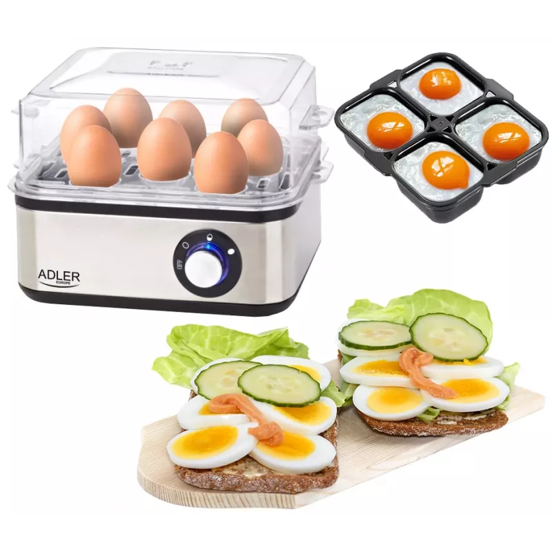 Egg cooker Adler AD 4486 — 8-egg capacity, 800 W, black satin steel with transparent lid