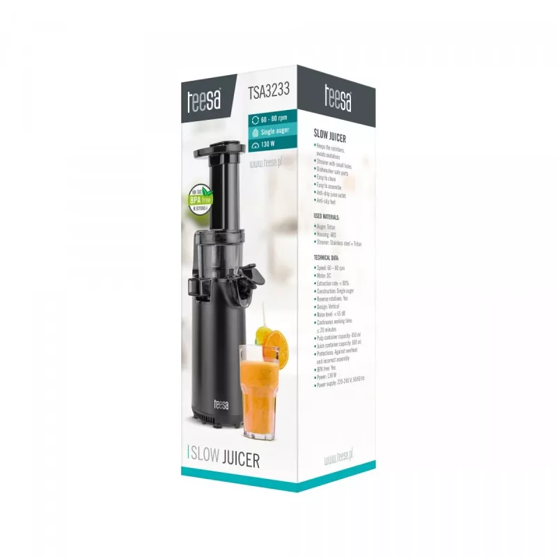 Slow juicer TEESA TSA323 — low-noise masticating juicer, easy to clean