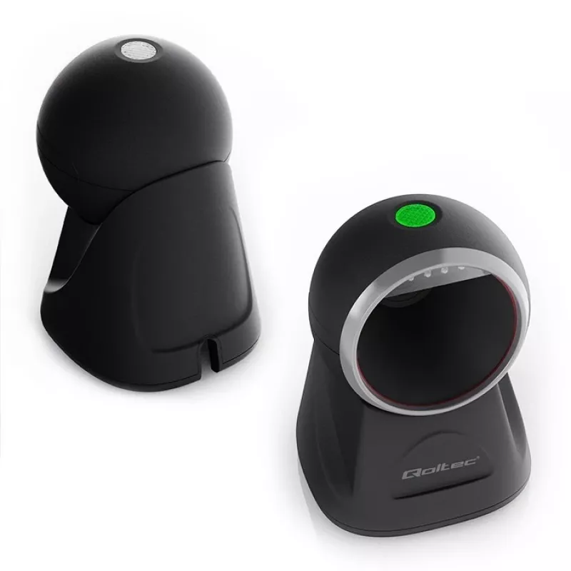 Qoltec Lettore Di Precisione Da Table Di Codici a Barre 1D E Scanner QR 2D, Lettore Codice a Barre, Black