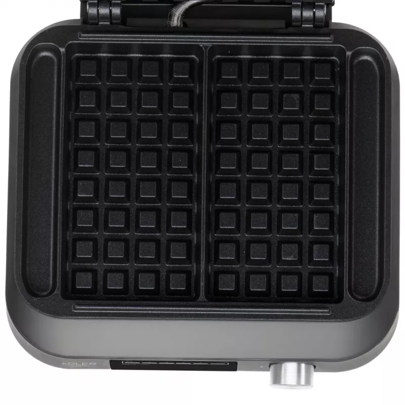 Waffle maker Adler AD 3087 — electric Belgian waffle iron, 2200 W, 2 rectangular plates 9×17 cm, black