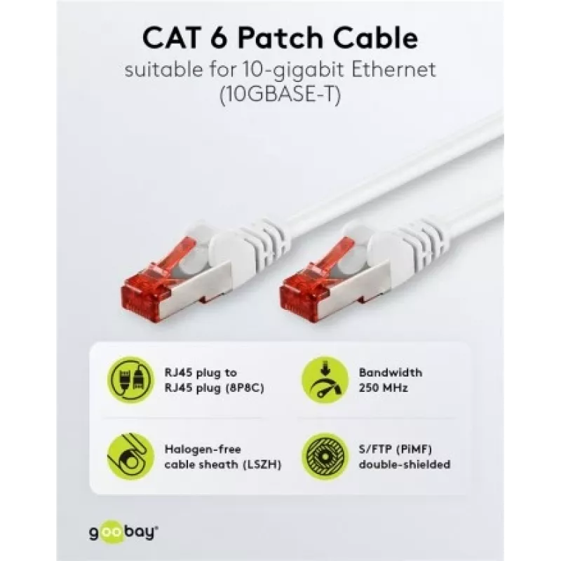 Wentronic Goobay CAT 6 Patch Cable, S/FTP (PiMF), White, 3 m - LSZH Halogen-Free, Copper (93507)