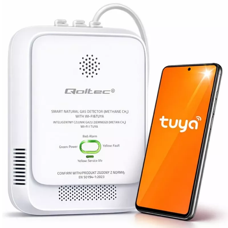 Gas leak detector QOLTEC NG Tuya — natural gas (CH4) detector, smart Tuya-compatible