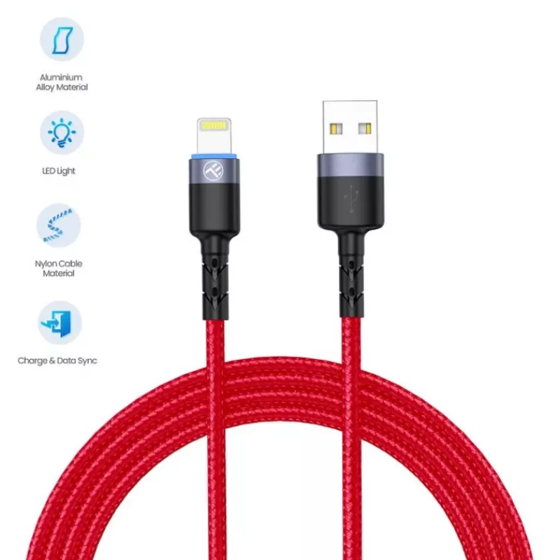 USB to Lightning data cable Tellur, 3A, 1.2 m, LED indicator, red