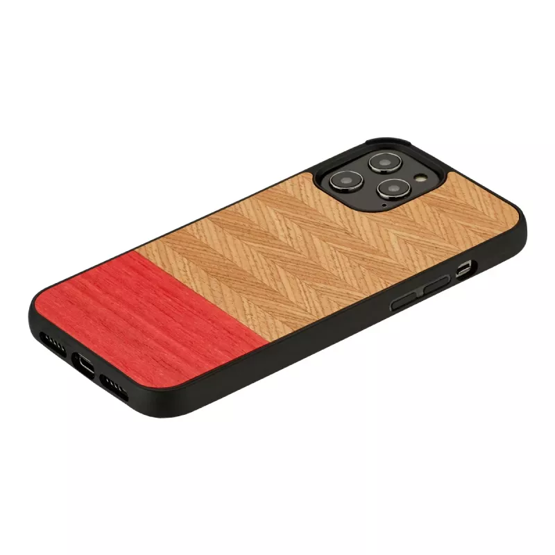 Phone case man and wood for iPhone 12 / 12 Pro — herringbone azalea black