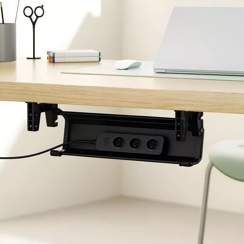 Under-desk cable tray MACLEAN MC-106B — black, ABS, maximum load 5 kg