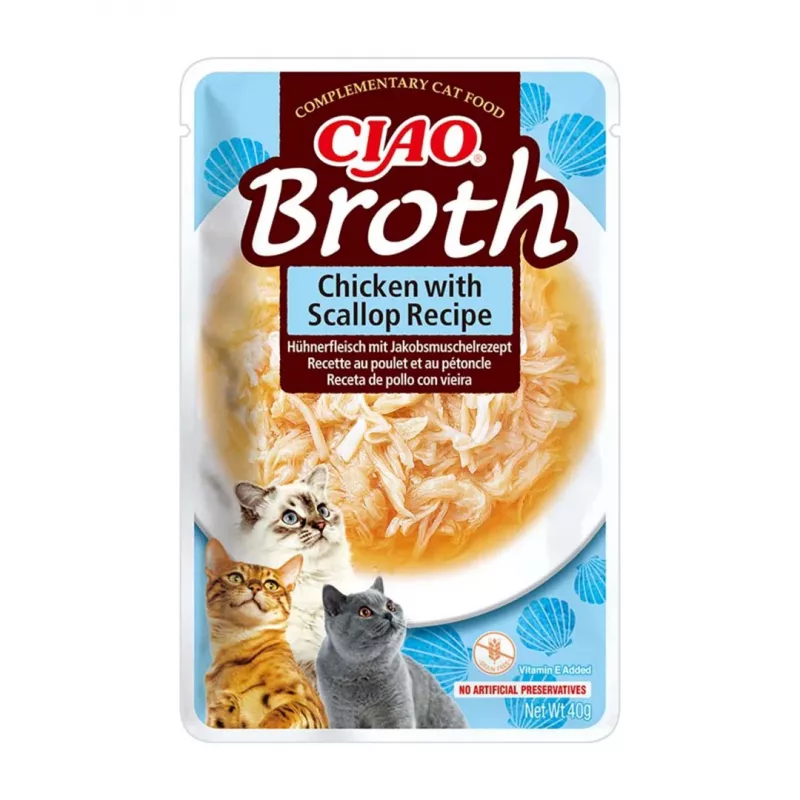 INABA Ciao Broth Cat Treats, Chicken, Fish and Scallop, 10 x 40 g