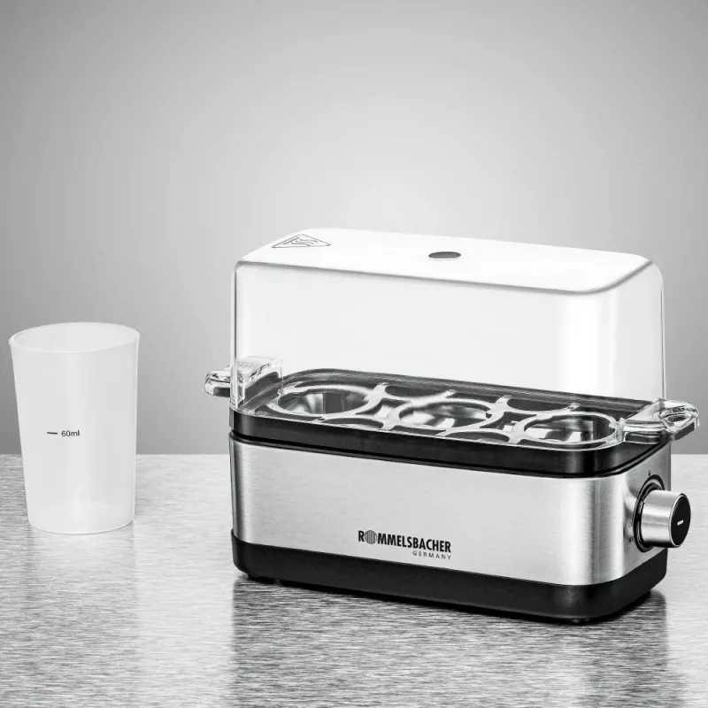 Egg cooker Rommelsbacher ER 300 — 3-egg stainless steel, 300 W, transparent lid