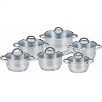 Cookware set Maestro MR-2120-12 — 12-piece stainless steel non-stick collection, induction-compatible, includes 6 saucepans (16–24 cm) and glass lids
