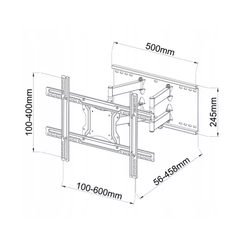 Wall mount ART AR-87 for 40 inch–80 inch screens, 60 kg capacity, VESA up to 600×400, tilt 12°, swivel 45°, extend 5.6–45.8 cm