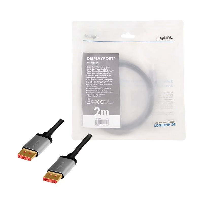 DisplayPort cable LogiLink CDA0105 2 m Black Grey