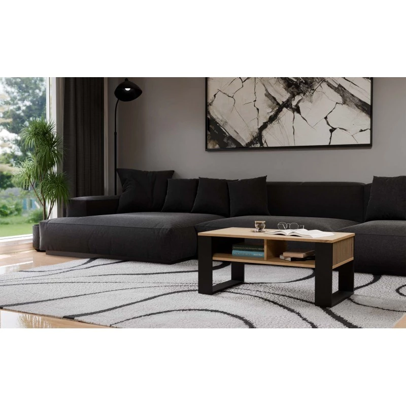 Coffee table top e shop STOLIK KAWOWY ŁAWA MODERN 2P SLIM Dąb Artisan black slats