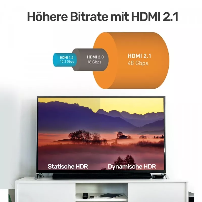 HDMI cable Unitek 8K HDMI 2.1 Ultra Speed 3 m, Type A male–male, 48 Gbit/s, 60 Hz, black