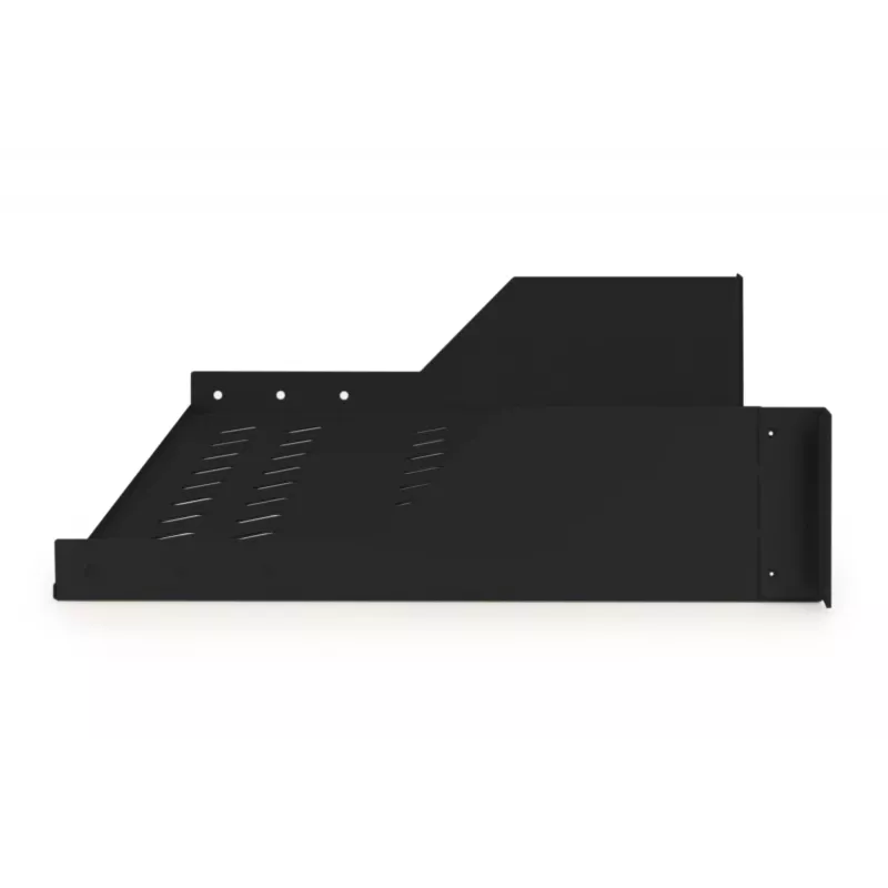 Digitus | 2U Fixed Shelf for Racks | DN-19 TRAY-2-SW | Black | Perfect for storage of components which are not 483 mm (19”) suitable. Slim design which takes space of 2 height units. Easy and quick to mount or dismount. Dimensions 88x482x349 mm, up to 25 kg