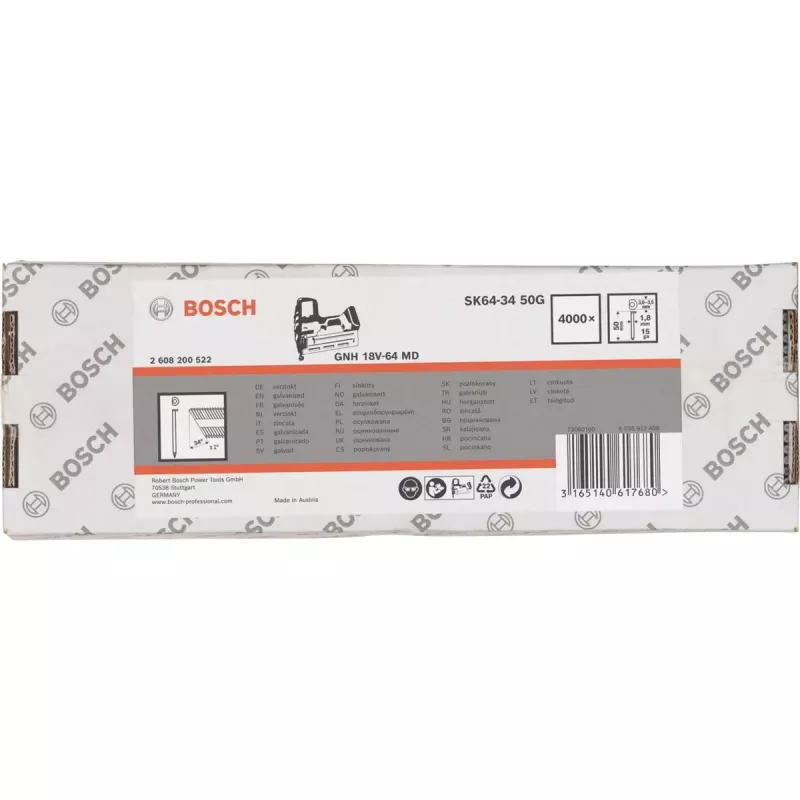 Countersunk head pins Bosch SK64-34 34° 1.8 mm (15 ga) 4,000 pcs — for cordless and pneumatic nailers