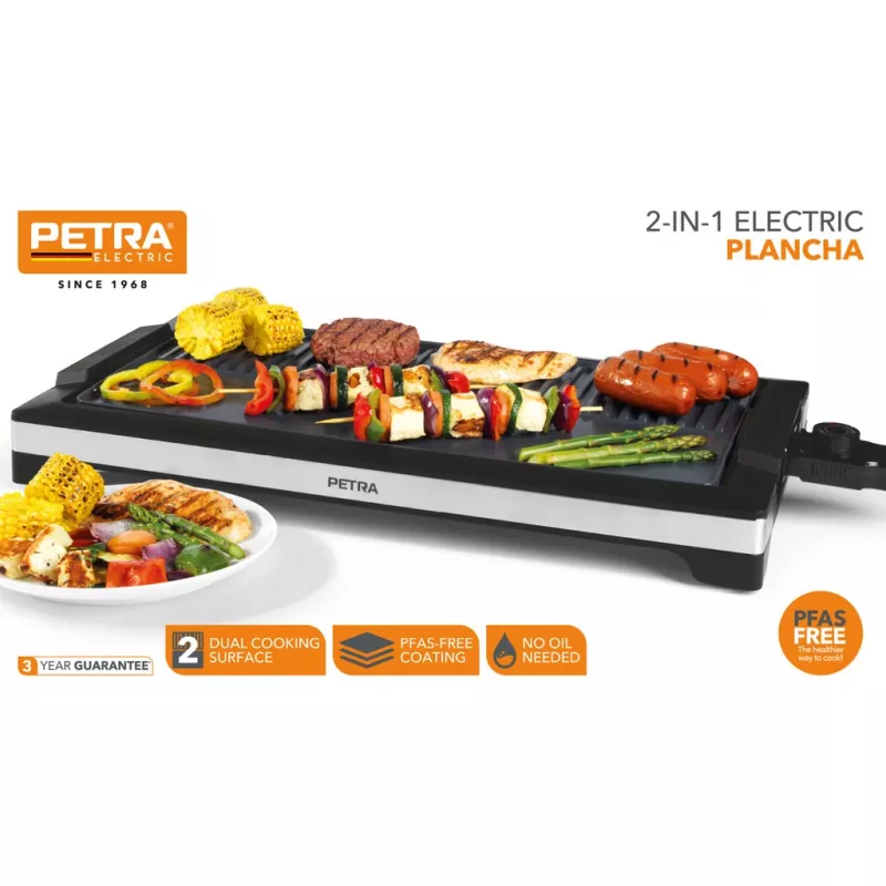 Electric Pancha Petra PT6244VDE 2-in-1 non-stick surface with adjustable temperature control