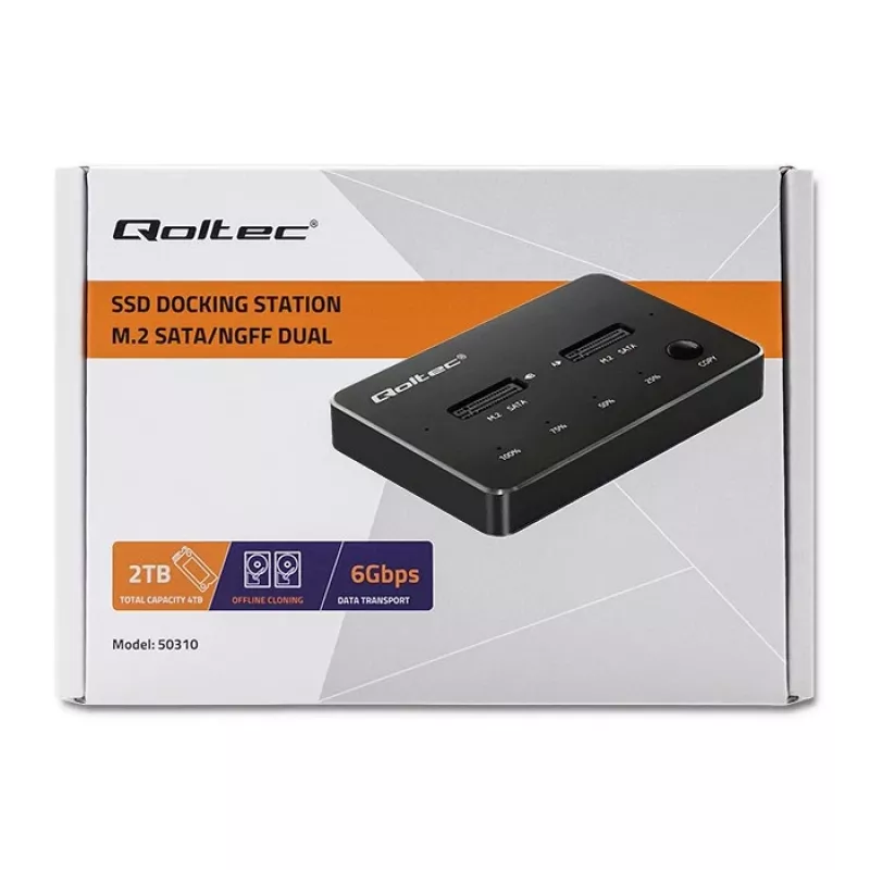 Qoltec 50310 Drive docking station 2x SSD M.2 SATA NGFF USB Type C