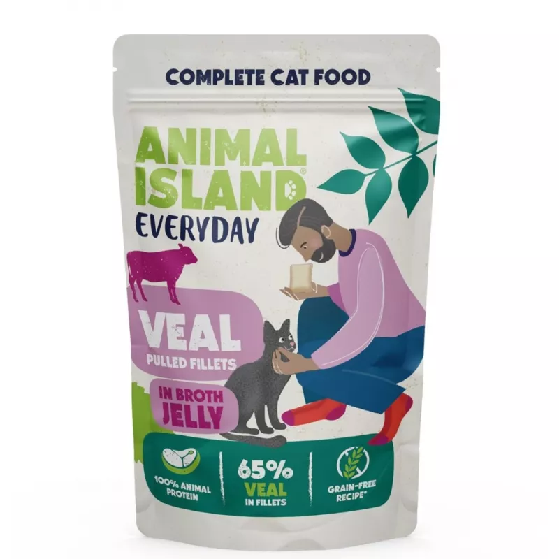 Wet cat food animal island Everyday — Veal & Poultry with Liver, 4 x 85 g sachets, 9.5% protein, 83% moisture