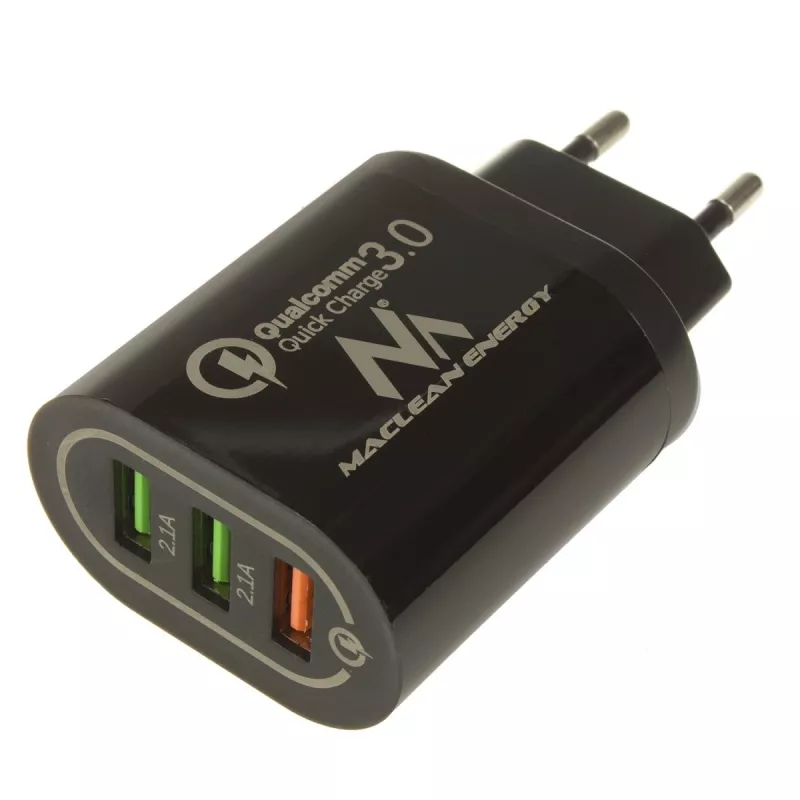 USB wall charger MACLEAN MCE479B — 3x USB ports, 18W total output, compact