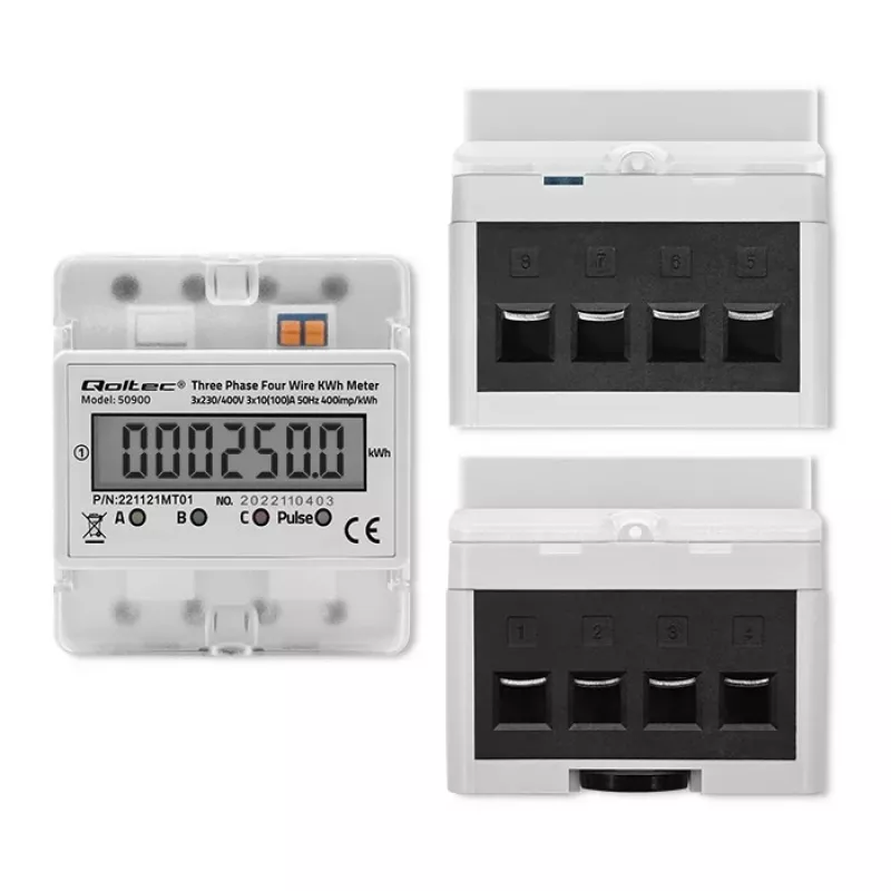 Three-phase electronic energy meter QOLTEC 50900 400V LCD 4P