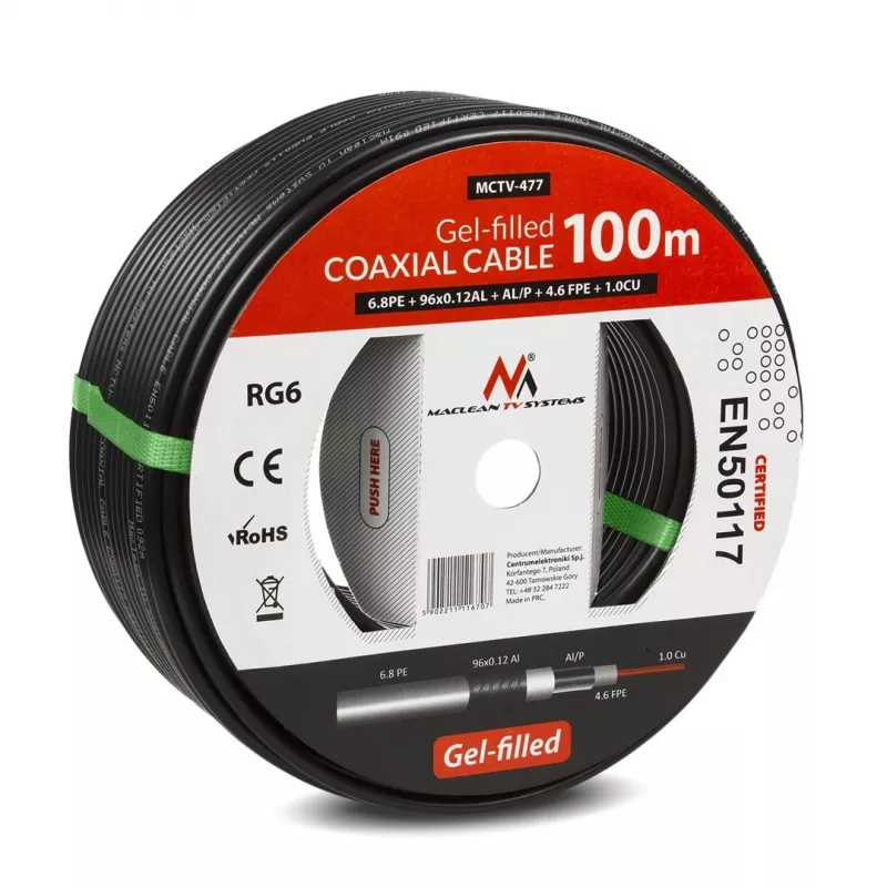 Coaxial cable MACLEAN MCTV-477 100 m Black 75 Ω, 50 pF, 6.8 mm jacket