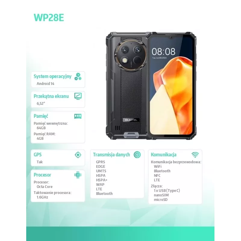 Oukitel WP28E 4/64 10600mAh DS smartphone. Black without charger