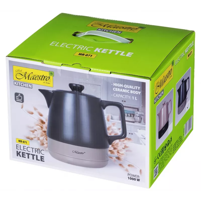 Electric kettle Maestro MR-071-BLACK 1 L Ceramic, 1200 W, concealed heating element, 360° base