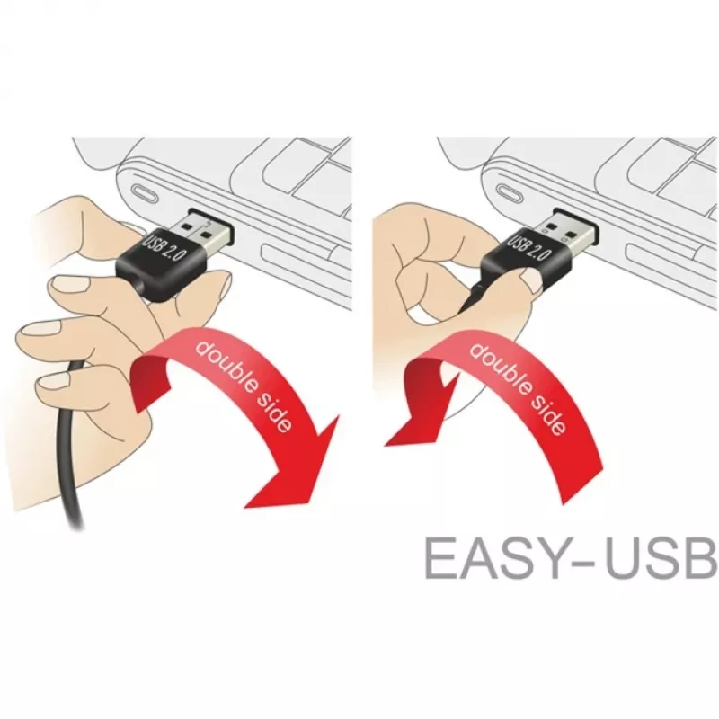 DeLOCK Easy - USB Cable - USB (M) left/right Angled, umkehrbar to USB Type B (M) - USB2.0 - 50cm - Black (85167)