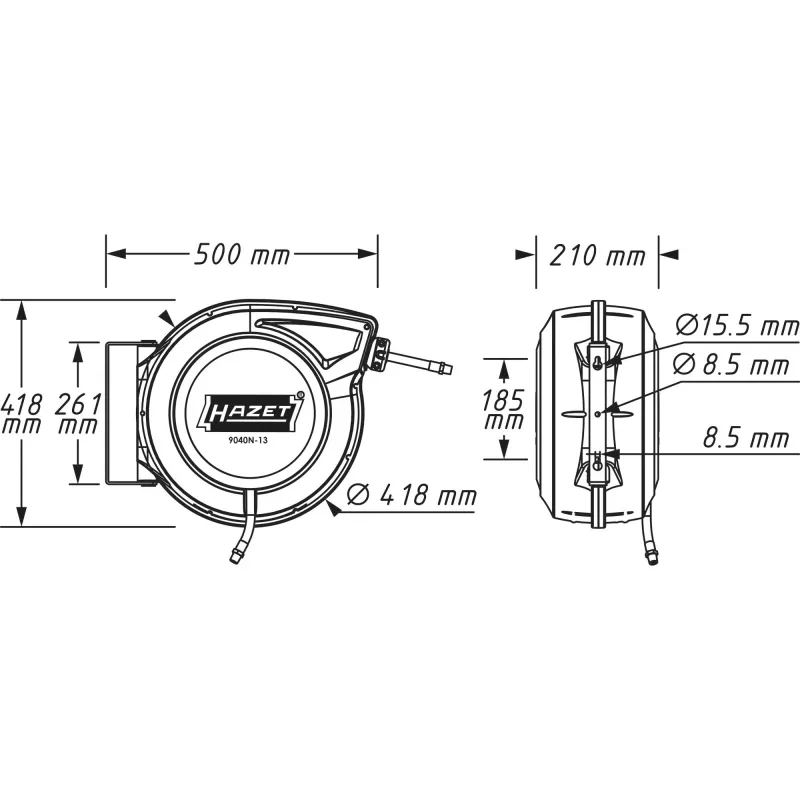 HAZET 9040N-13 - Wall-Mounted Reel - Automatic - Functional - Black - Blue - Plastic - Polymer - wall-mounted