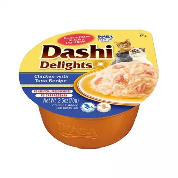 Cat treat INABA Dashi Delights Chicken & Tuna Bouillon, 70 g pouch, grain-free, gluten-free, soy-free