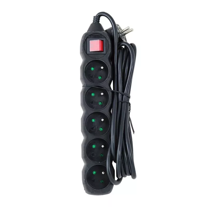 Power extension ESPERANZA ELK215K – 3 m cable, 5 Type E AC outlets, indoor, black
