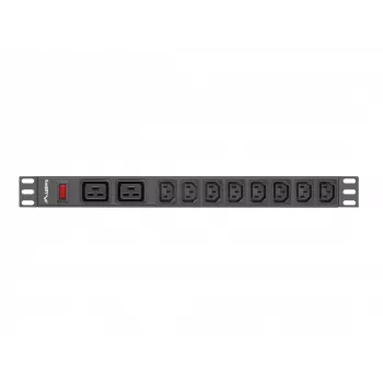 Rack-mount Power Distribution Unit LANBERG PDU-02I1908I-0200-C20-BK — 1U, 10×C13, 16A, 2 m cable, 19 inch