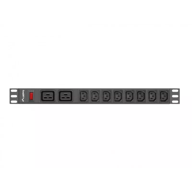 Rack-mount Power Distribution Unit LANBERG PDU-02I1908I-0200-C20-BK — 1U, 10×C13, 16A, 2 m cable, 19 inch