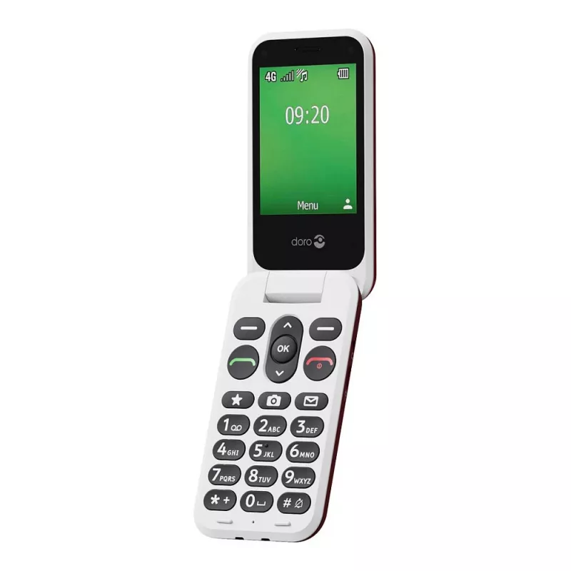 Feature phone Doro Leva E22 clamshell, 2.8 inch (7.11 cm) display, Single SIM, 0.3 MP camera, 1150 mAh, 127.8 g, Red/White