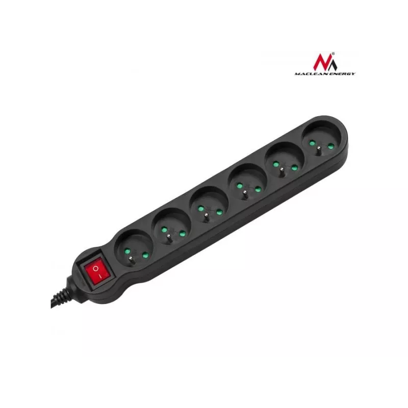 Power Extension Maclean MCE188 5m 6 AC Outlets Indoor Black