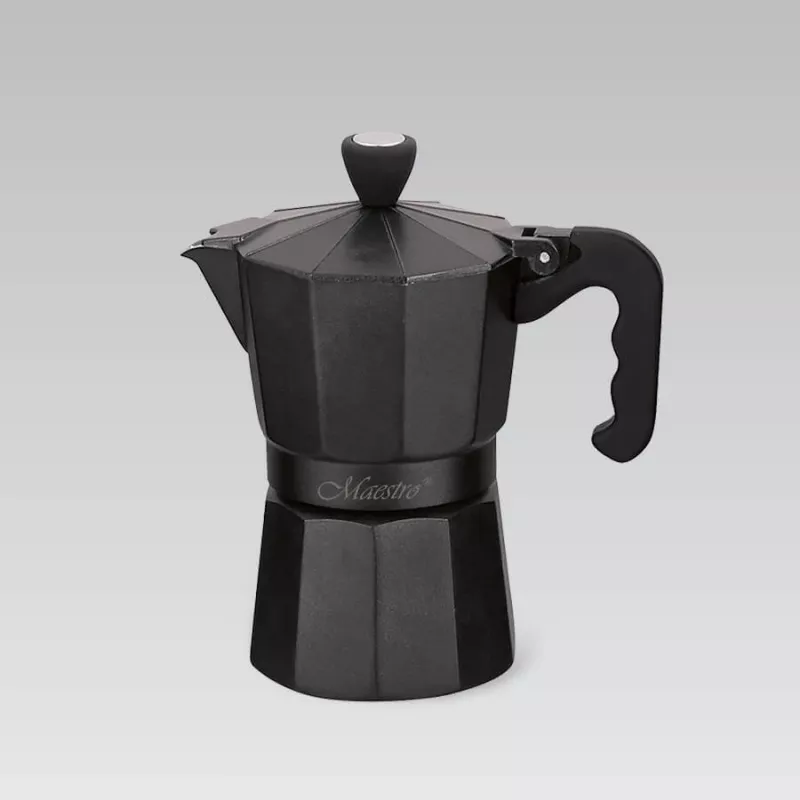 Moka pot Maestro MR-1666-3-BLACK, manual 3-cup aluminium coffee maker, 150 ml, black