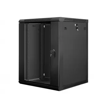 Lanberg WF01-6615-10B 19 inch 15U Wall-Mount Rack Cabinet 600x600mm Black with Glass Door
