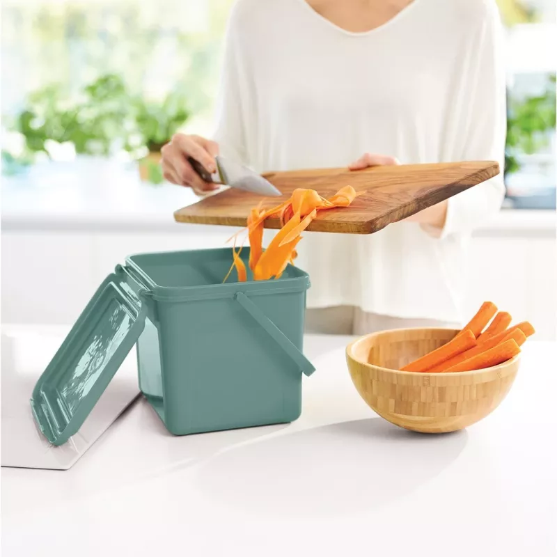 Waste sorting container rotho Green 4.5 l — compact technopolymer recycling bin with hanger hole