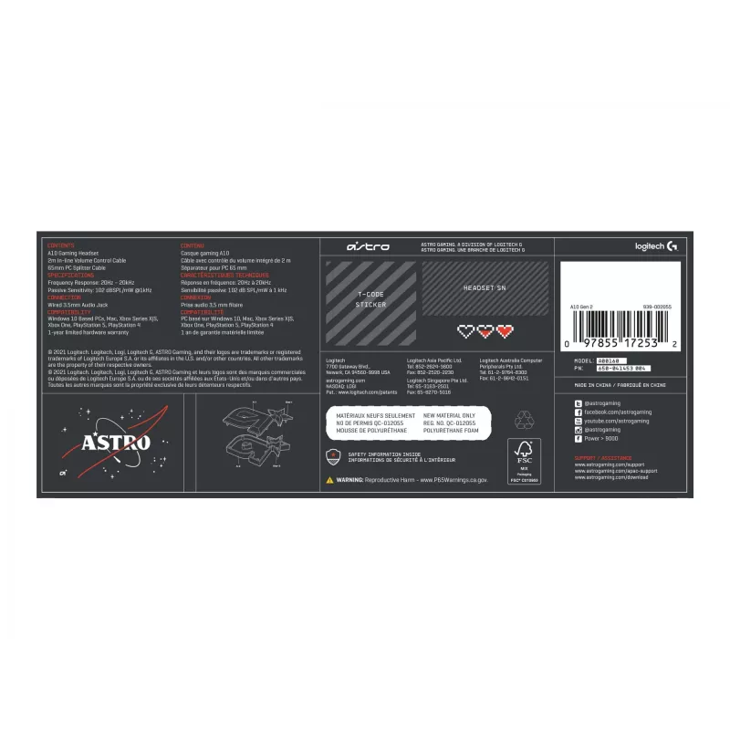 Logitech ASTRO Gaming A10 Gen 2 - Headset - Over-Ear - Wired - 3,5 mm Plug - Black (939-002047)