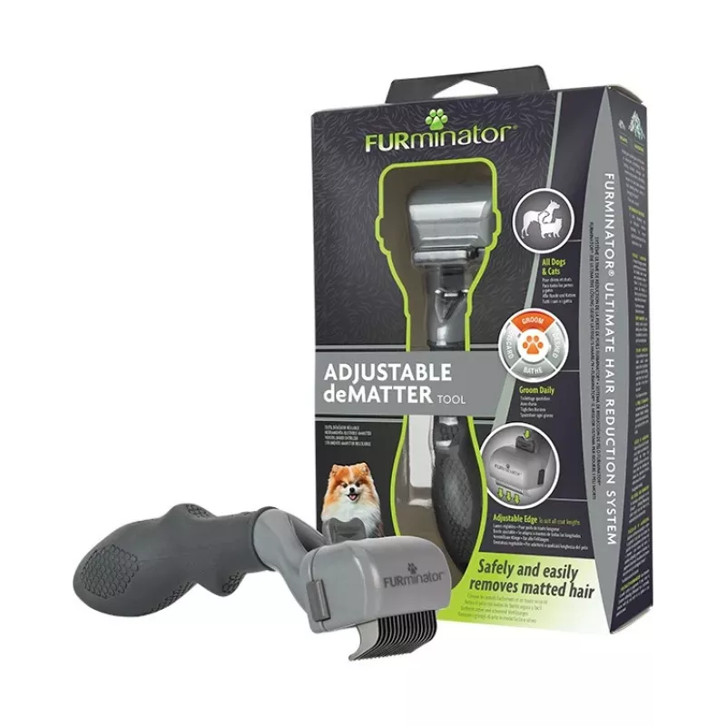 Deshedder FURminator Adjustable — for cats and dogs, stainless steel blade, ergonomic anti-slip handle, 185 g, all coat types