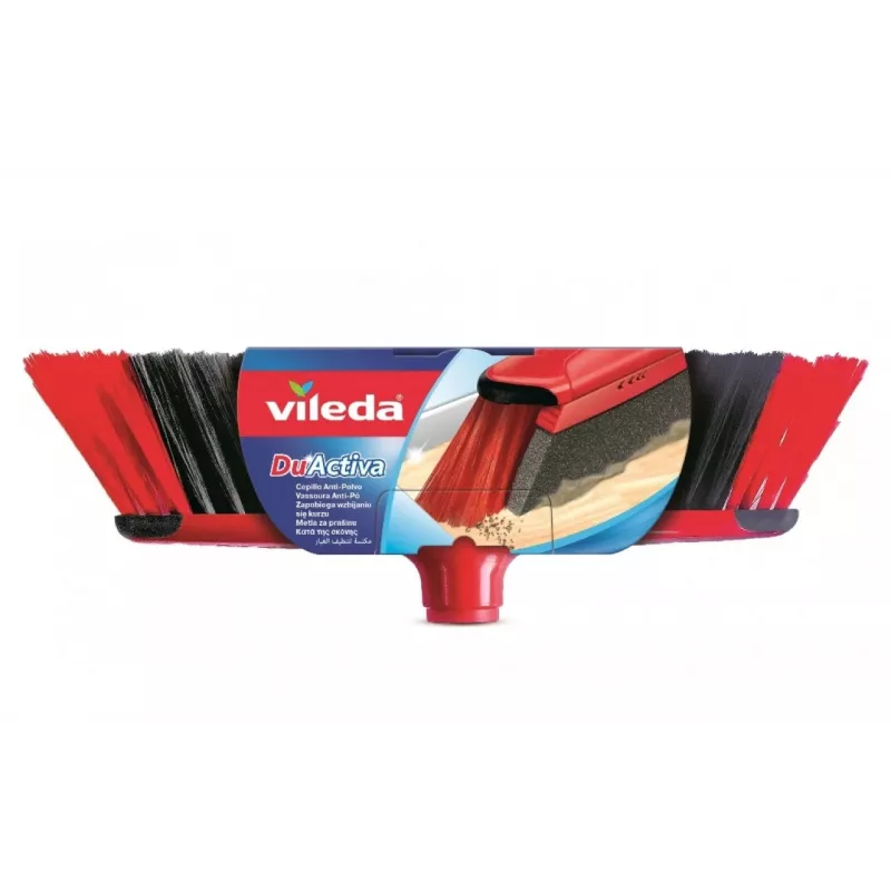 Indoor broom VILEDA 151221 with rubber head, soft/hard bristles, red, 340 mm pack width