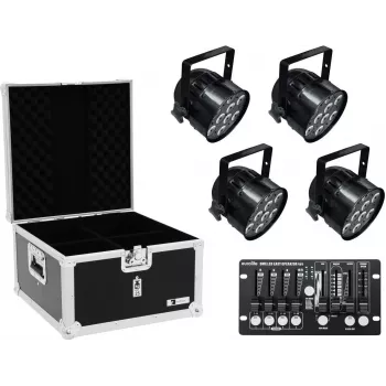 LED PAR light set EUROLITE 4x PAR-56 QCL with flight case and controller